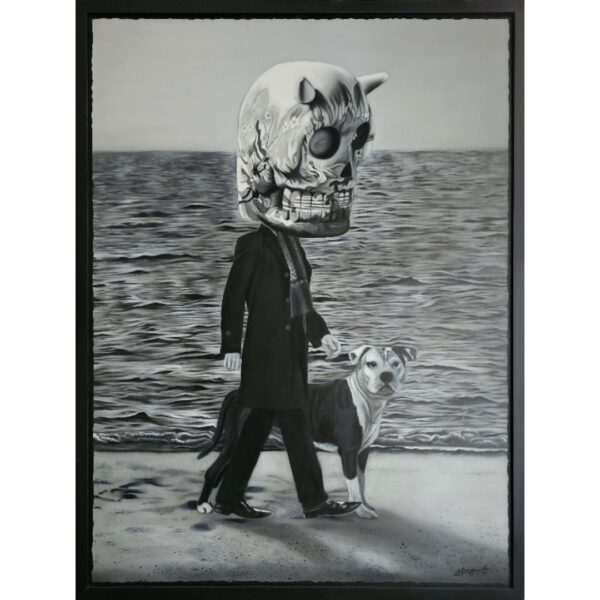Andres Barrioquinto - a monochromatic Big Head series painting - Image 2